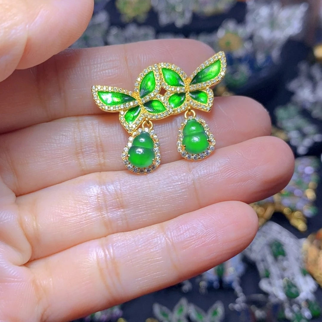 翡翠银S925镶嵌吊坠(不含链)天然有机