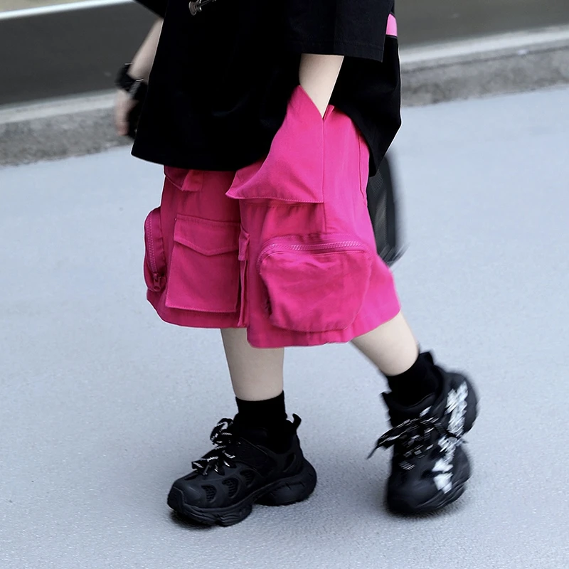 【现货】Jimmy妈童品 玫有烦恼夏季新款儿童火龙果色工装多口袋短裤