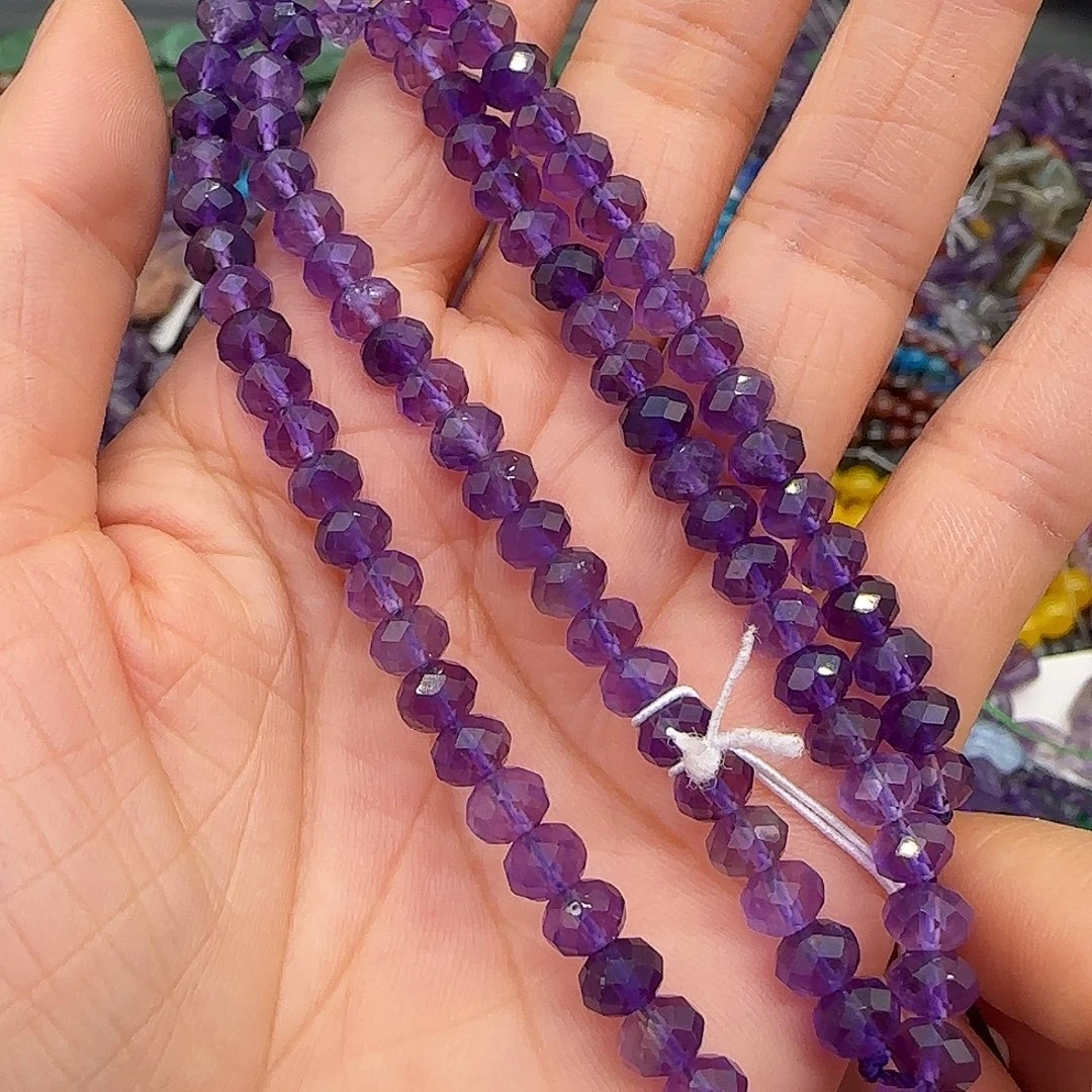 玛瑙/玉髓合金珠宝半成品紫水晶5mm算盘切面一条