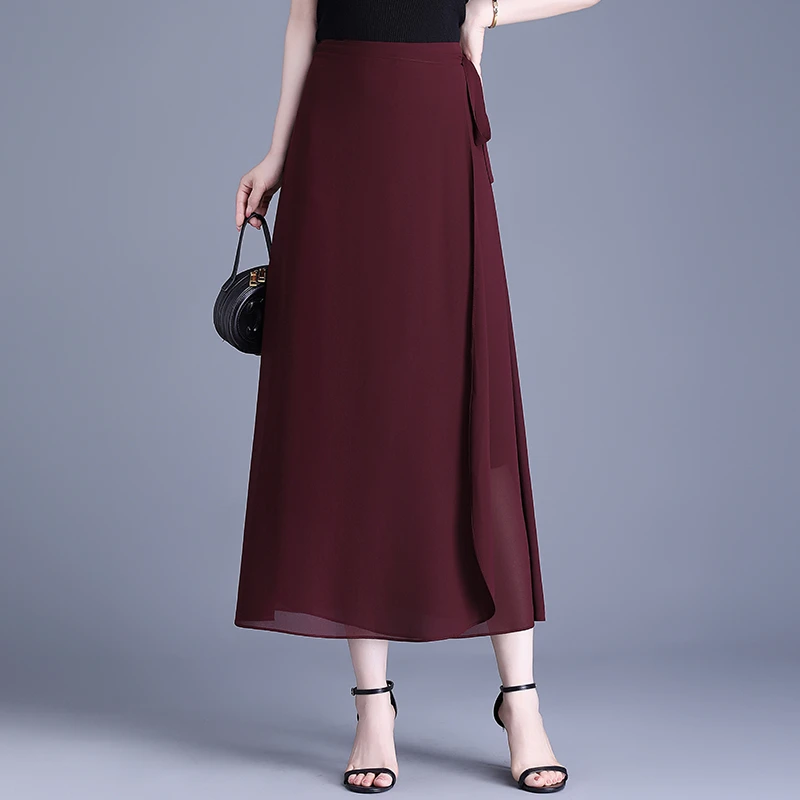 雪纺一片式半身裙女夏薄款2025新款垂感大摆裙长裙藏肉显瘦裙子潮