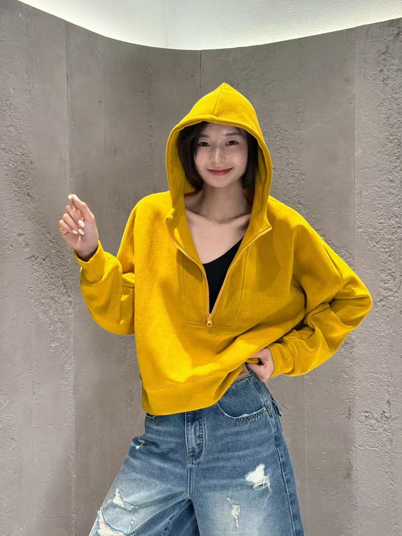 TO【6658】美式复古半拉链连帽卫衣初秋新款慵懒风休闲百搭上衣