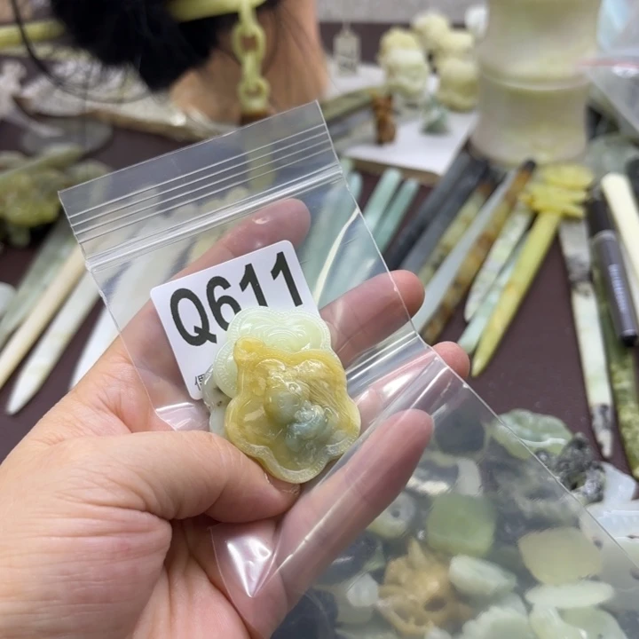 蛇纹石玉发饰合金咿*咿