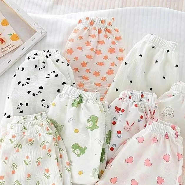 儿童夏款轻薄防蚊裤男女童卡通印花束脚裤宝宝舒适洋气九分裤子潮