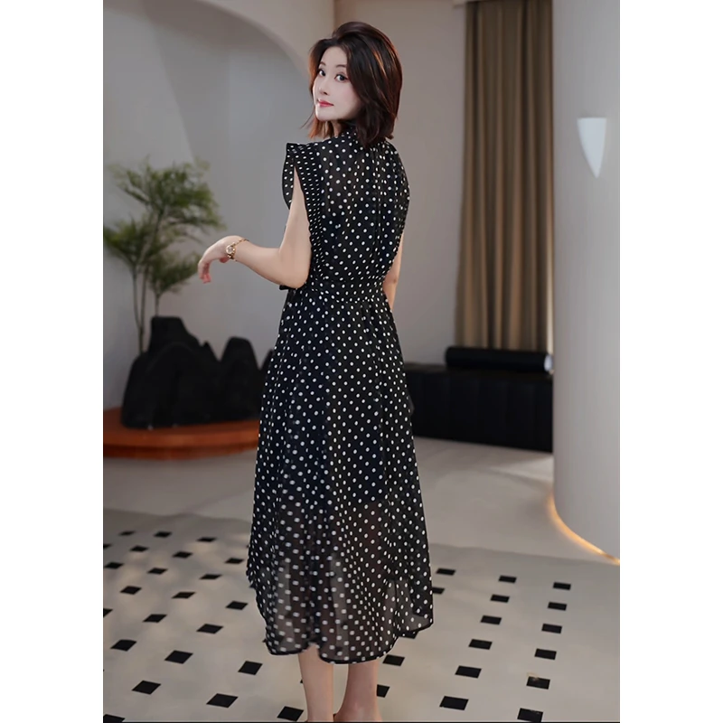 【海岛】波点优雅百搭通勤显瘦午休连衣裙气质长裙