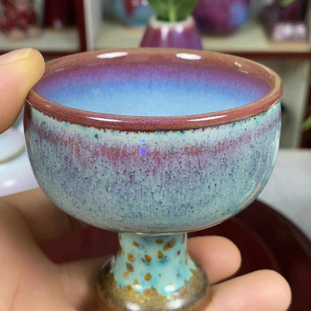 杯神垕钧瓷手拉胚高足杯高温窑变