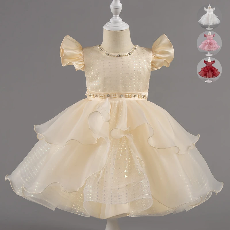 2025夏季洋气女童周岁礼服儿童小婚纱蛋糕裙蓬蓬裙公主裙生日裙子