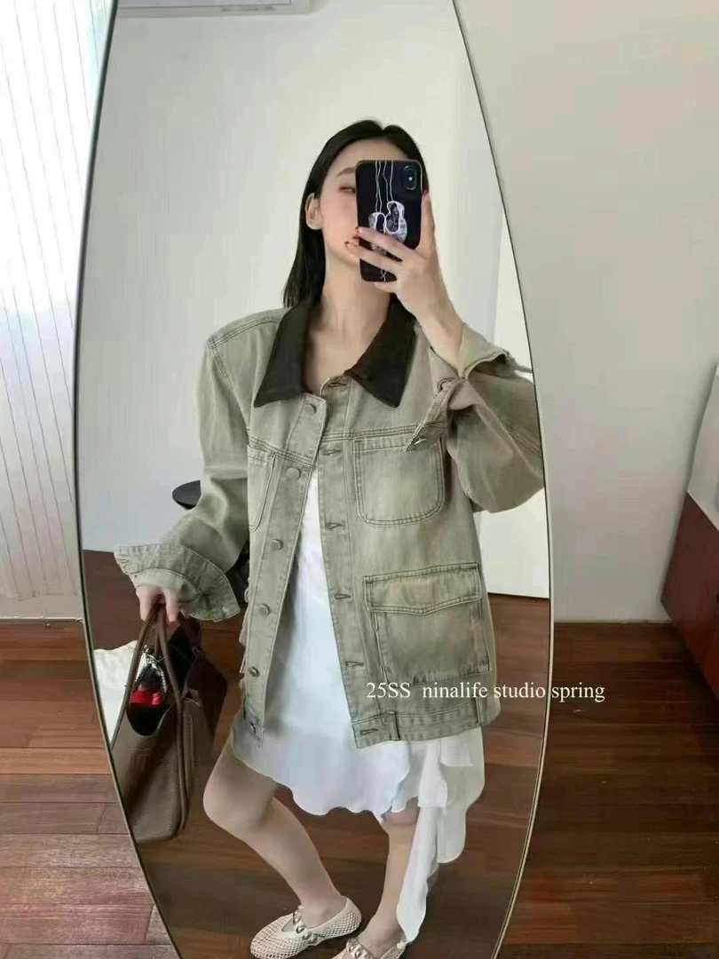 长袖薄款女做旧巴韩版水洗牛仔衣