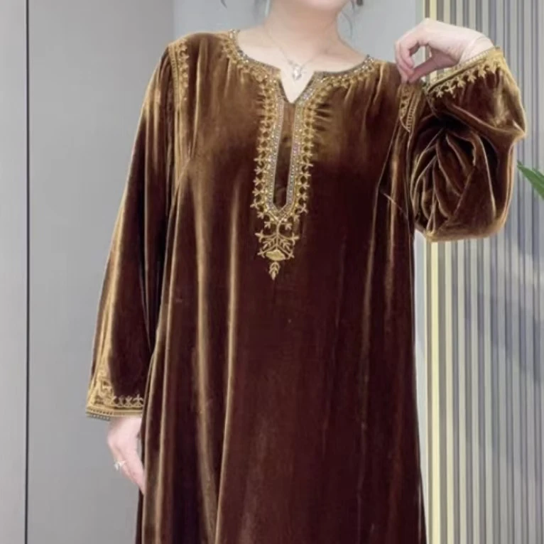 桑蚕丝精致优雅丝绒中式气质黑色连衣裙