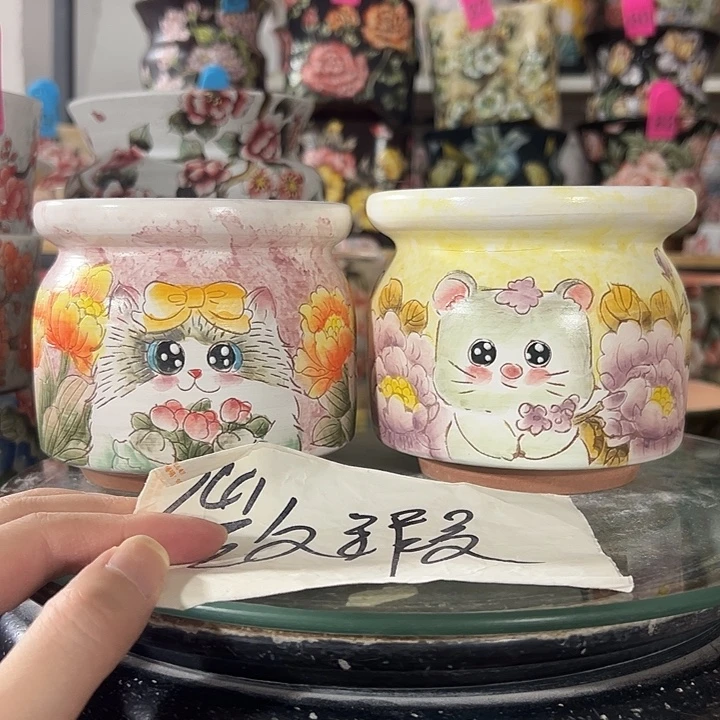 满38包邮 景德镇手绘花盆