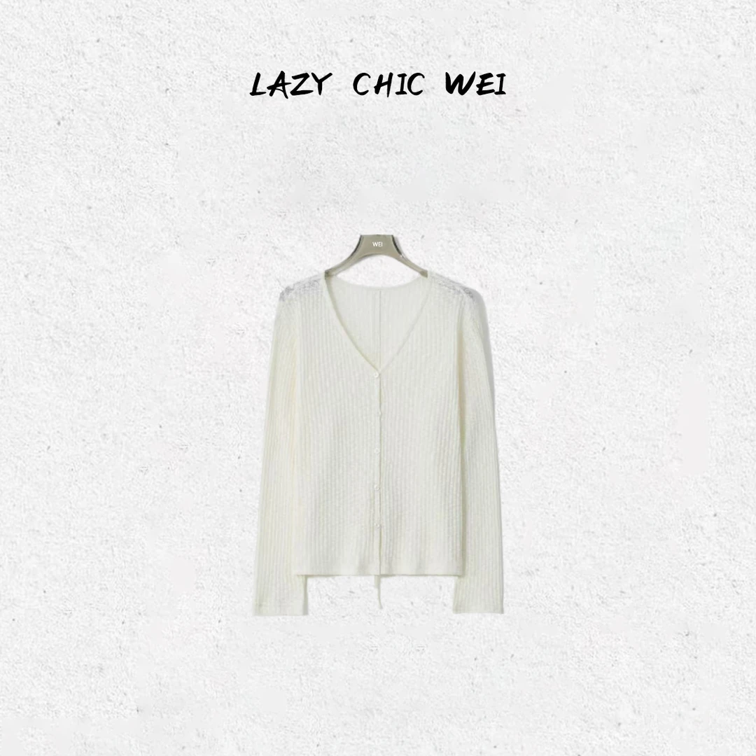 WEI 棉混纺雪花纹后背开叉绑带V领开衫 25SSW1485