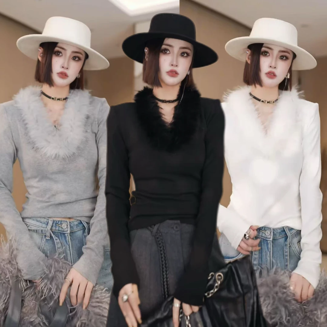 EH【柒柒】加绒加厚秋冬季气质高级感百搭针织衫设计款毛衣W4318