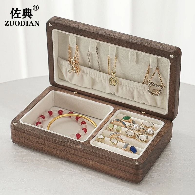 首饰盒/箱  北美黑胡桃木首饰收纳盒小精致珠宝盒外出便携饰品盒