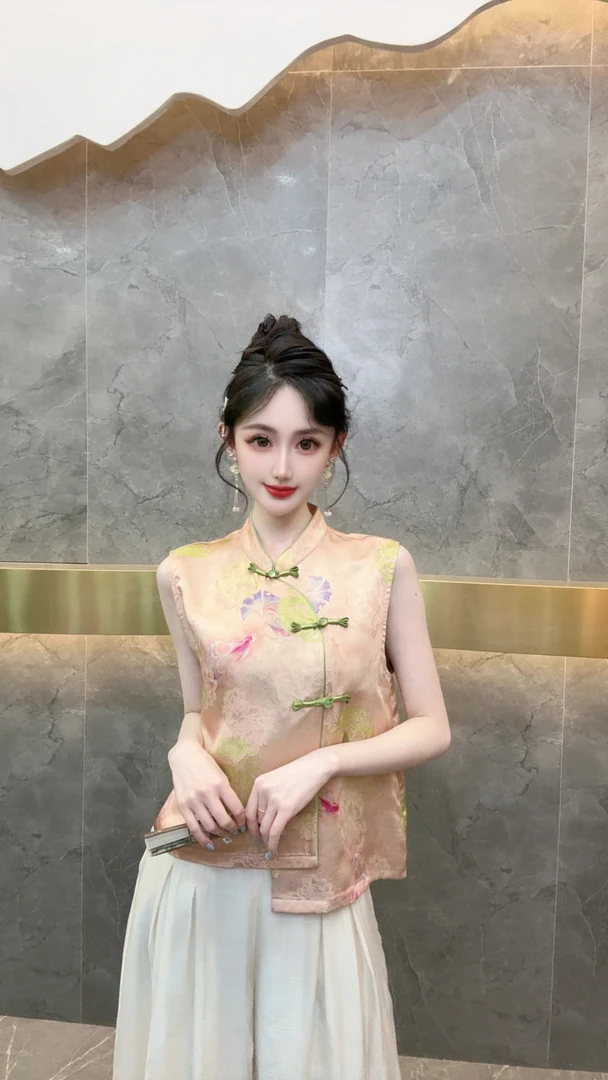 3867新国潮提花斜扣夏季马甲