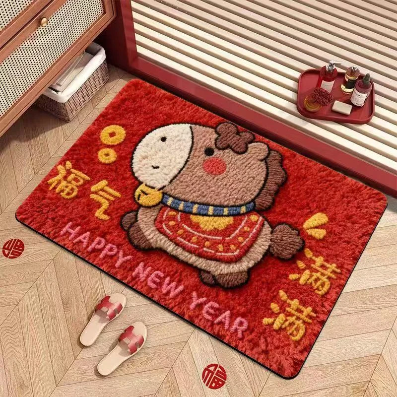 卡通新款马年地垫浴室卫生间吸水防滑垫毛绒感耐脏脚垫子byl