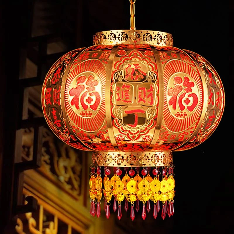 范哲萨2025新款大门中式阳台乔迁吊灯LED过年春节旋转灯笼走马挂