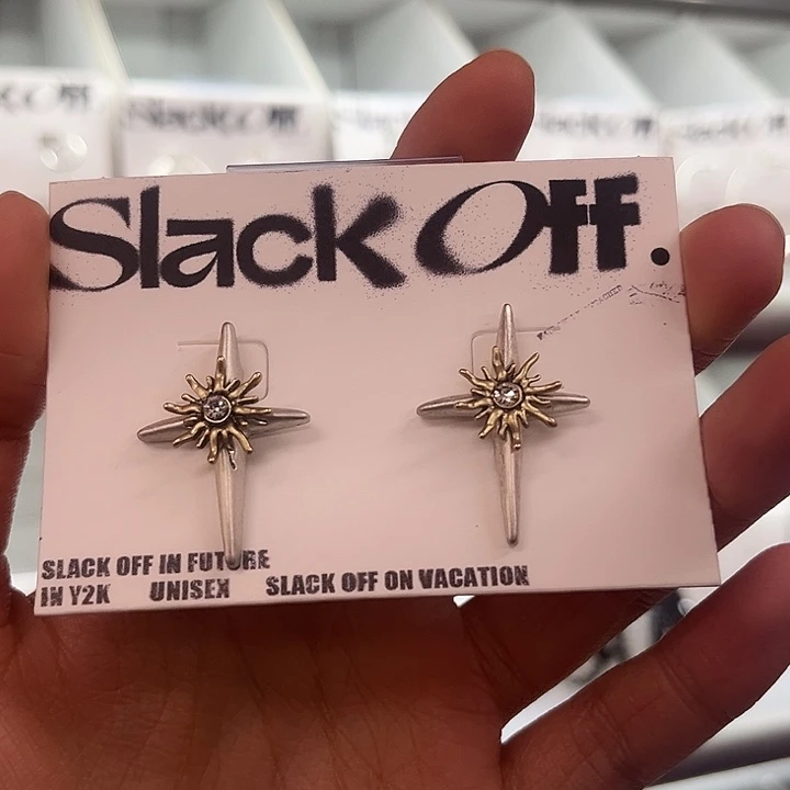 合金925银复古芒星雕花耳环