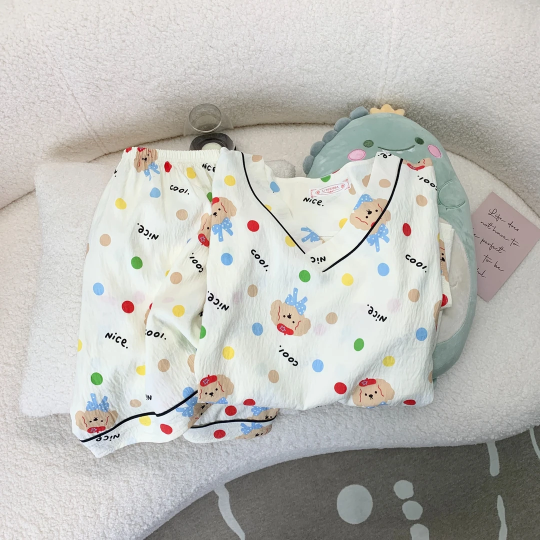 云朵棉夏季新款甜美睡衣家居服短袖短裤两件套