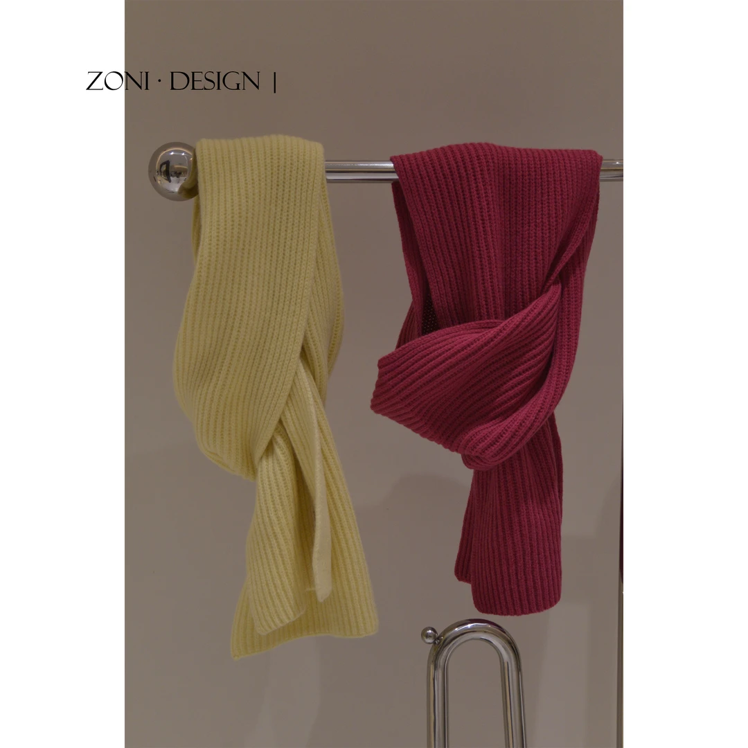 ZONI | 全羊毛纯色手工条纹厚围巾百搭简约秋冬柔软