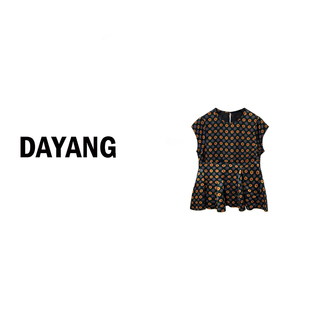 【DAYANG】消消乐 蓝黄小花童趣荷叶摆小上衣