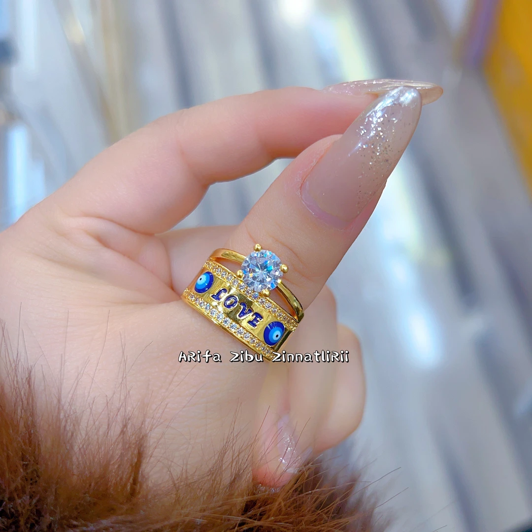 钛钢戒指 新款时尚大方百搭气质个性锆石开口可调节轻奢小众