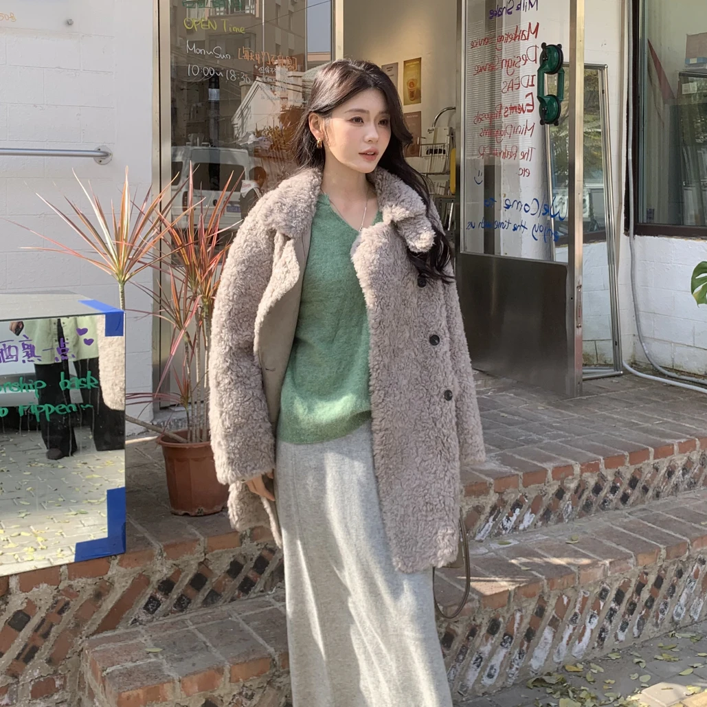THESE DAY/灰咖羊羔毛外套/绿色长毛针织/灰针织半裙（No退No换）