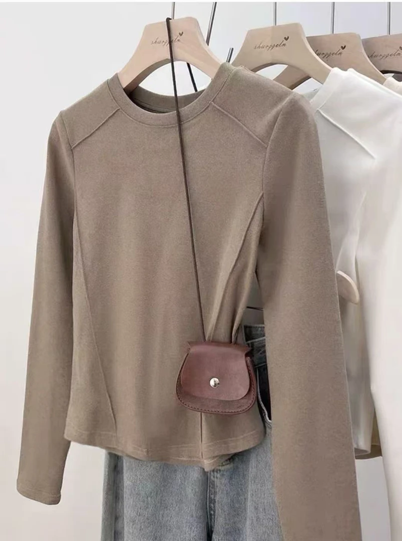 女士上新鱼骨线德荣自发热打底衫休闲百搭圆领长袖高品质打底衫