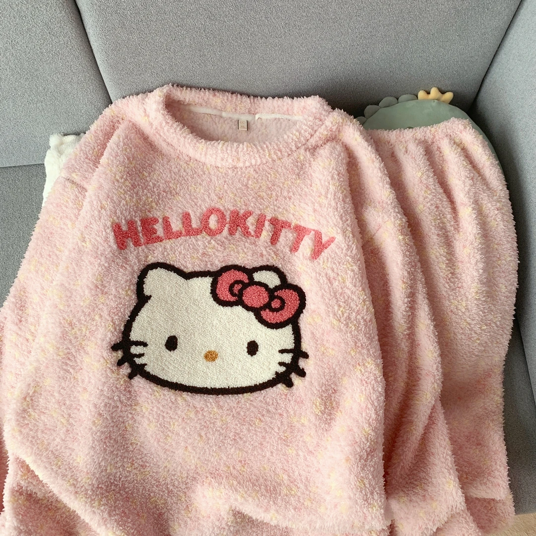 2024新款韩版秋冬季卡通腊肠狗睡衣女加厚半边绒软绵绵家居服套装