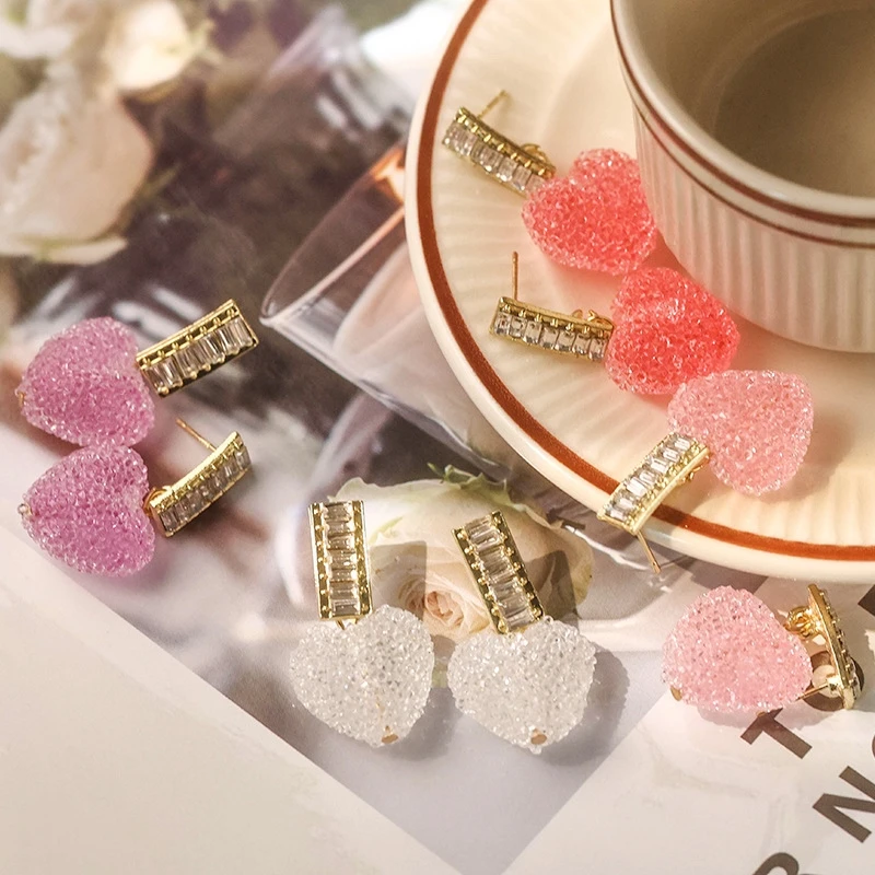 新款软糖桃心耳环女个性超仙微镶耳钉韩国网红气质百搭耳饰