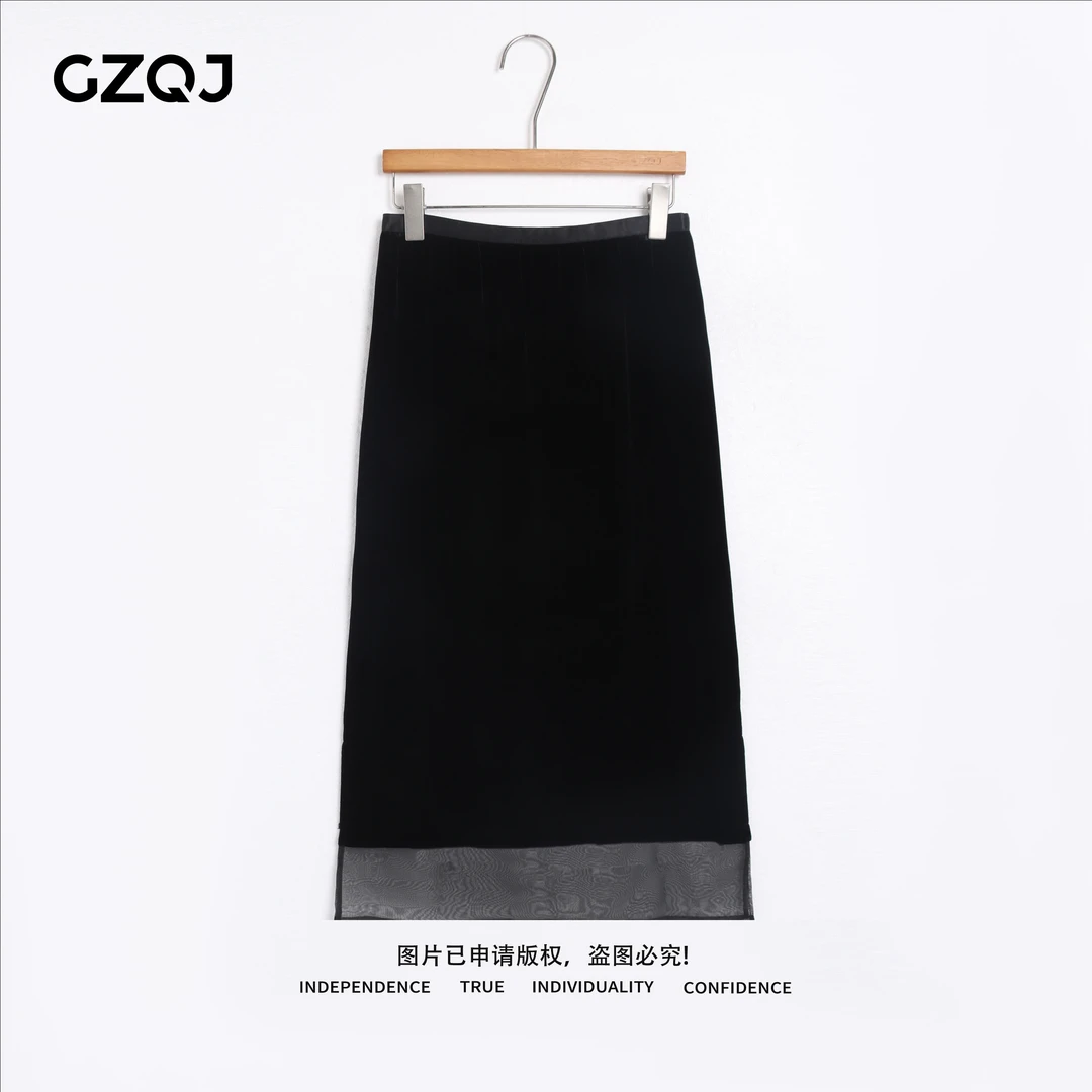 老琴私服 【黑天鹅】真丝丝绒欧若风时尚网纱半身裙女夏款 41119