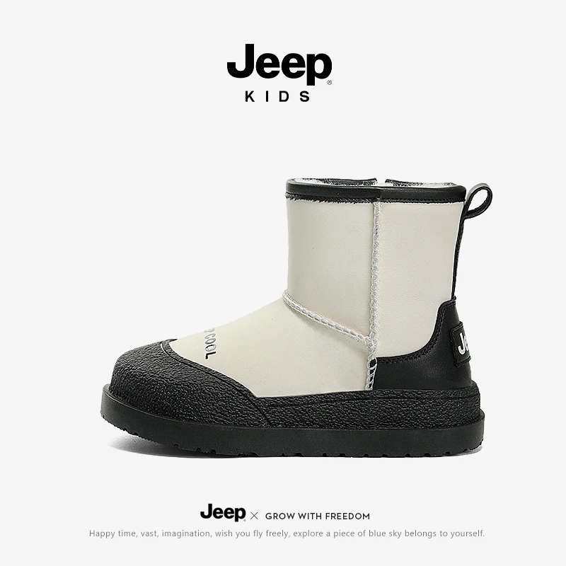 jeep儿童雪地靴冬季款防水加绒冬鞋女童雪地鞋2025新款男童大棉鞋