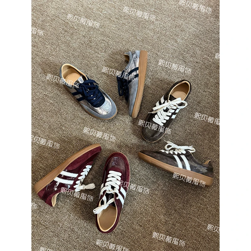 熙贝薇 欧货亮面牛皮德训鞋复古百搭圆头阿甘板鞋休闲鞋 G5221