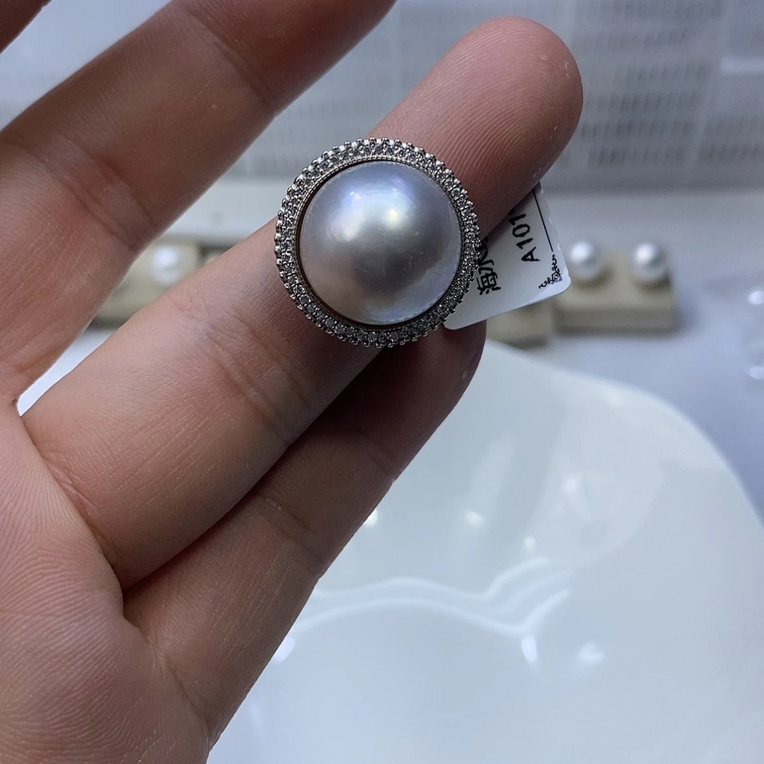 戒指银S925镶嵌拼合珍珠（马贝珠）