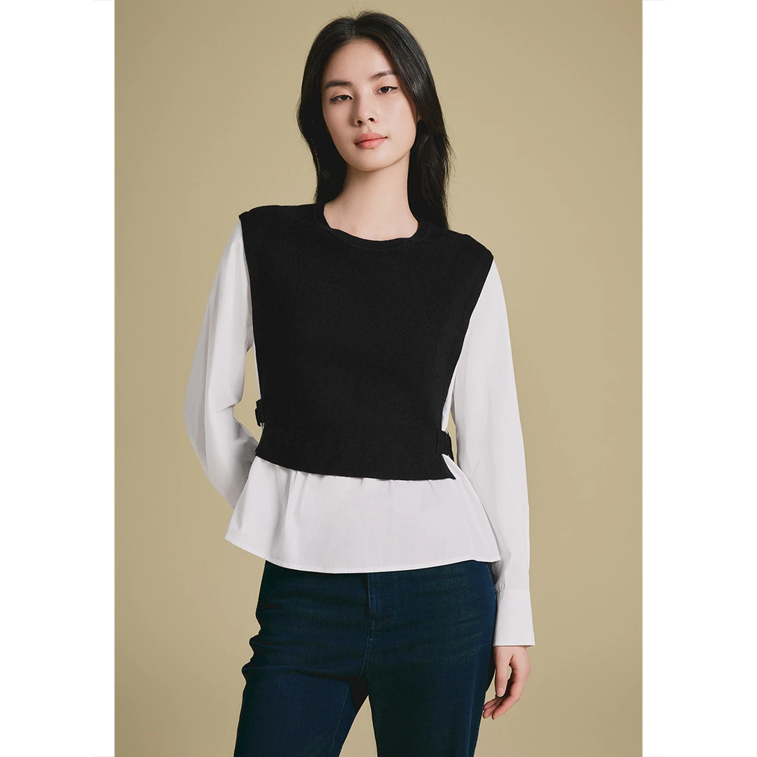 【琥珀流光】诗篇 秋季新款时尚针梭拼接假两件毛针织衫6C65106413