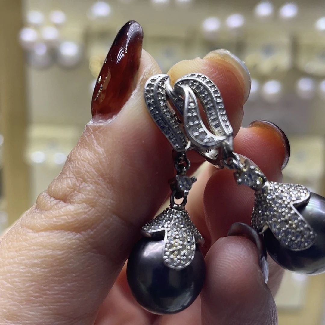 海水珍珠耳饰银S925镶嵌