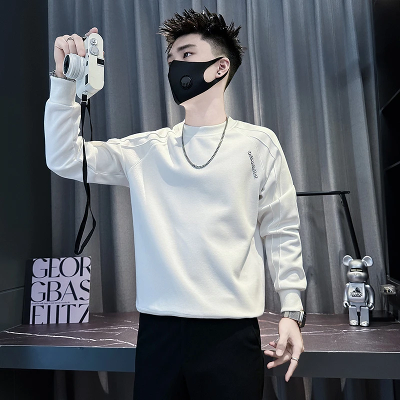 白色卫衣男款春秋季潮牌男装圆领长袖T恤2025新款高级感内搭上衣