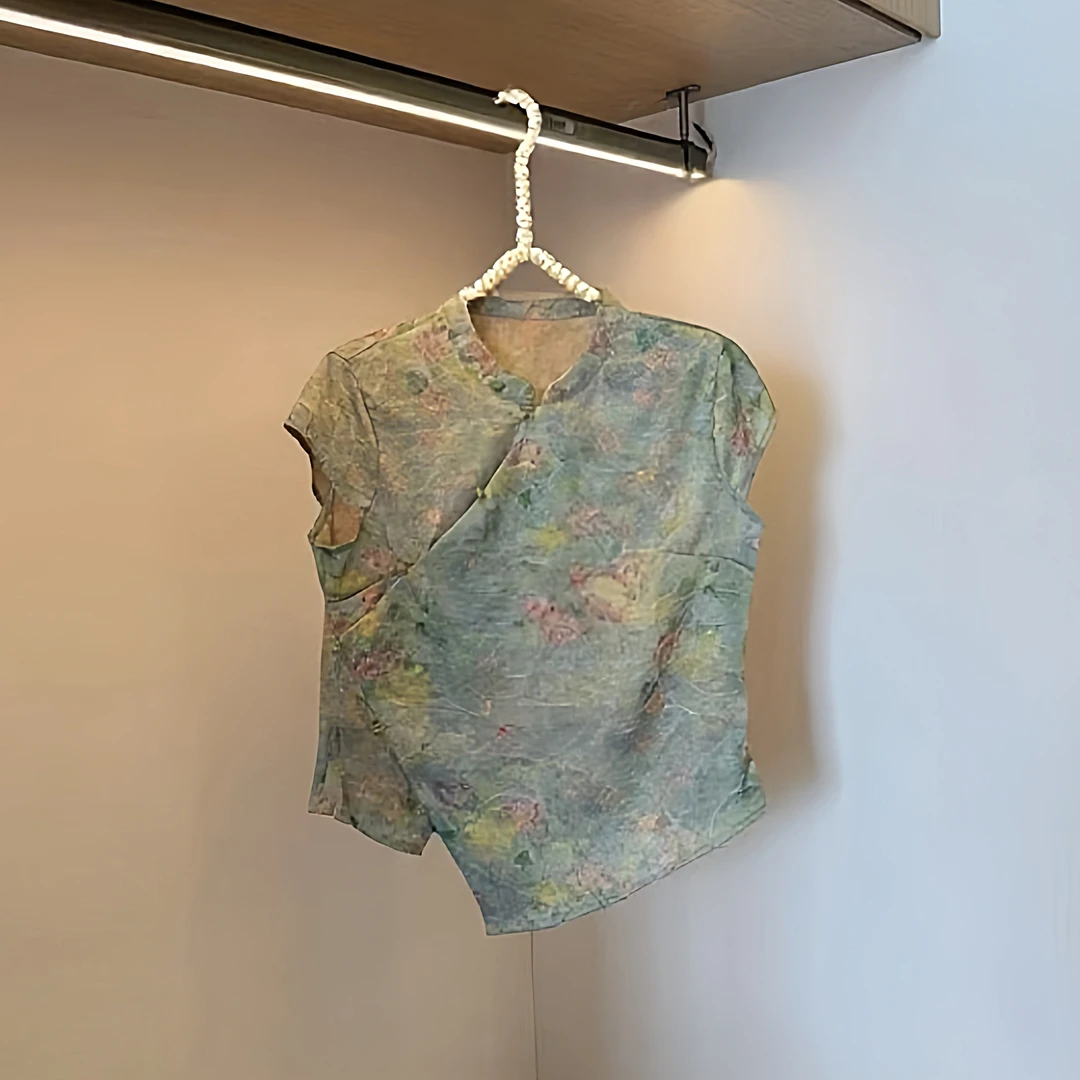 2025夏季百搭新中式透气提花盘扣设计感中国风时尚洋气上衣女潮流