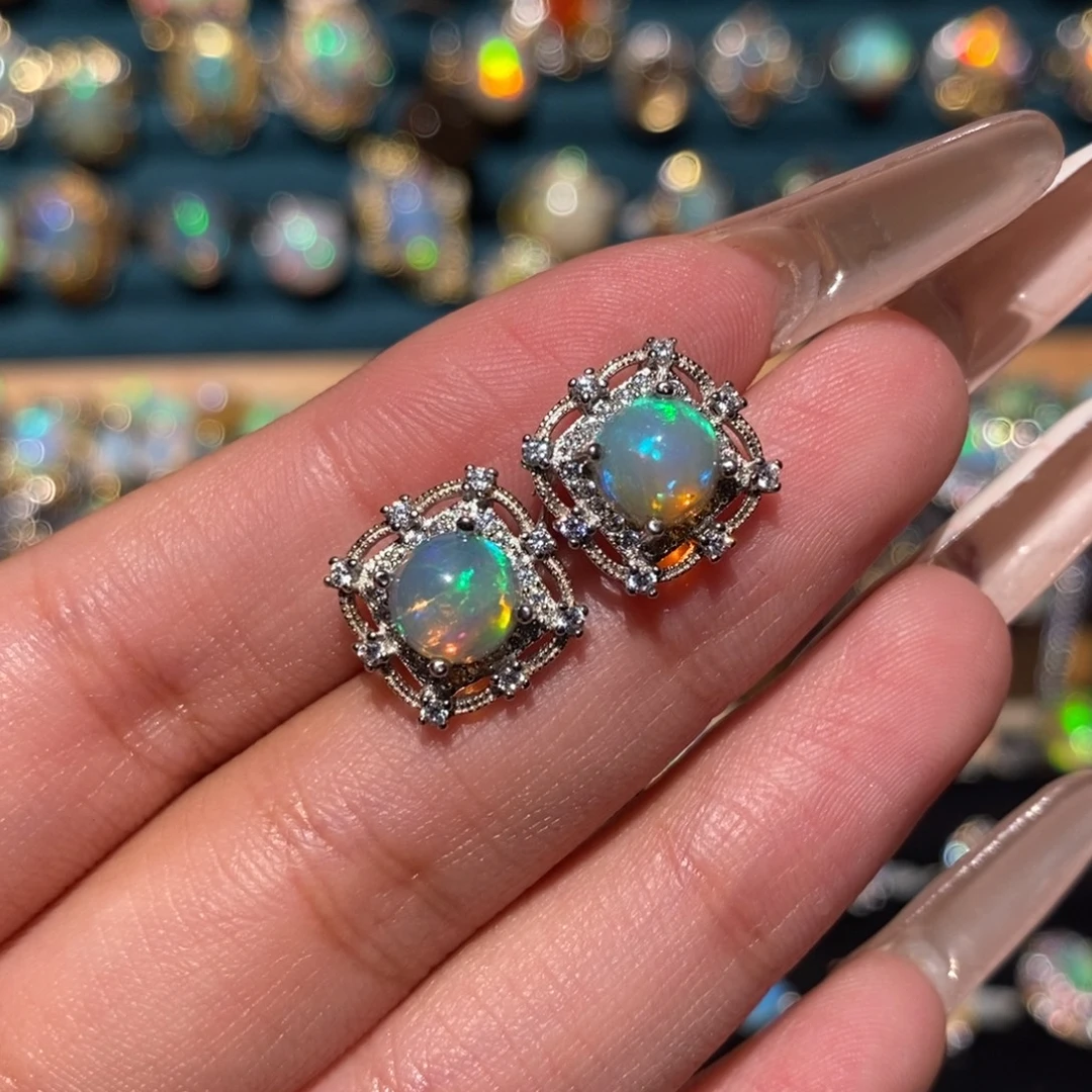 欧泊银S925镶嵌耳饰