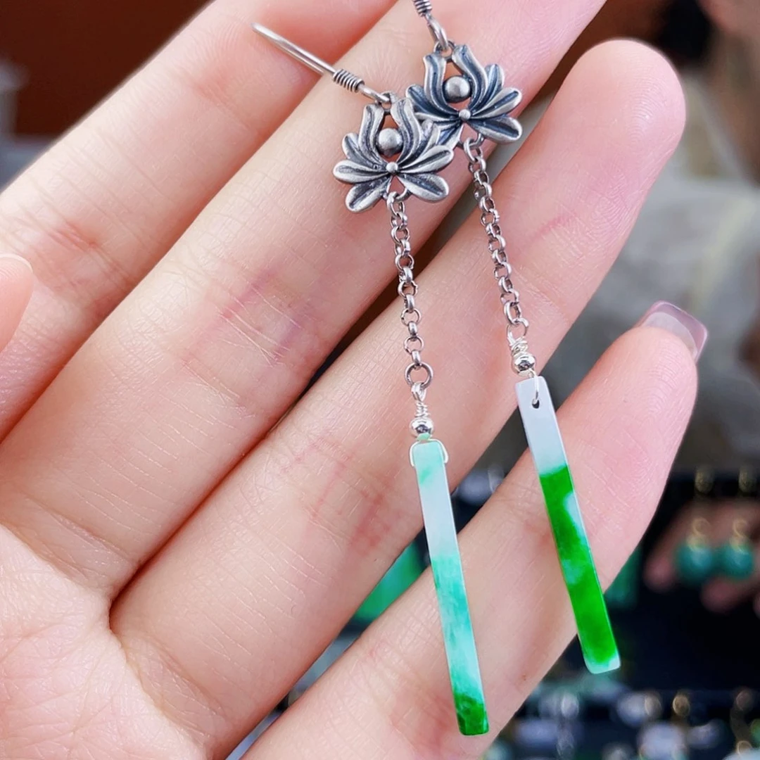 翡翠银S925镶嵌耳饰饰品