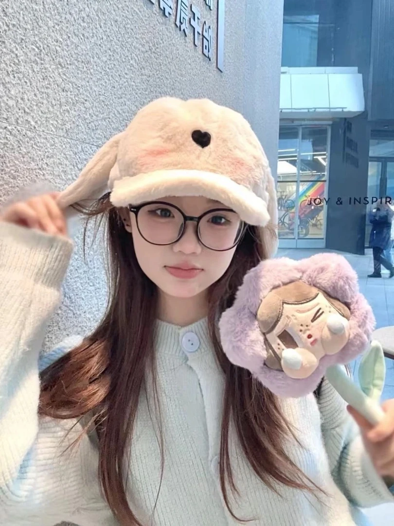 垂耳兔棒球帽|冬季保暖棒球帽女可爱氛围感百搭显脸小大头可戴款