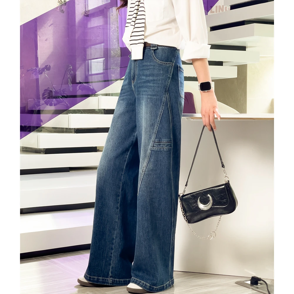 2025新款弯月裤牛仔裤女小个子宽松慵懒风爆款工装裤女款裤子5879