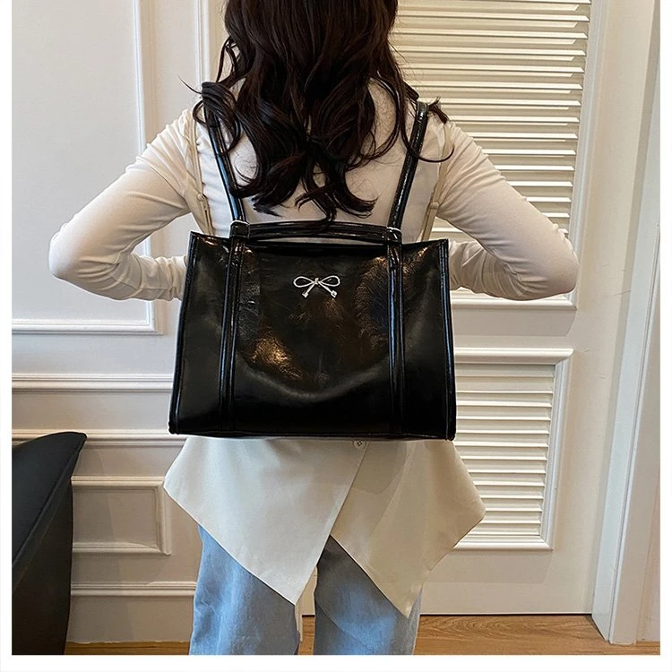 大学生多功能托特包包女百搭高级感大容量通勤银色双肩包外出背包