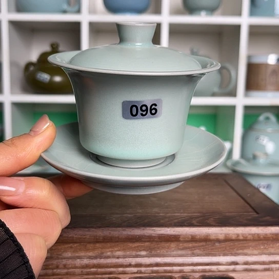 杯096原矿仿古釉马蹄三才盖碗手工薄胎微微瑕