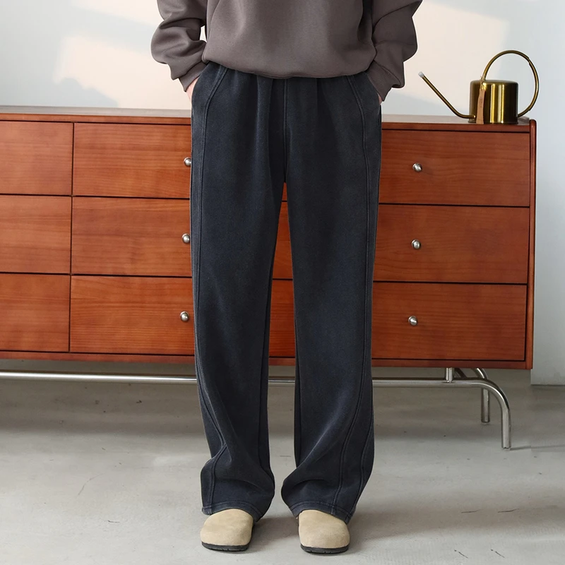 提臀水洗破坏卫裤cleanfit宽松直筒春夏款长裤重磅磨白灰男休闲裤