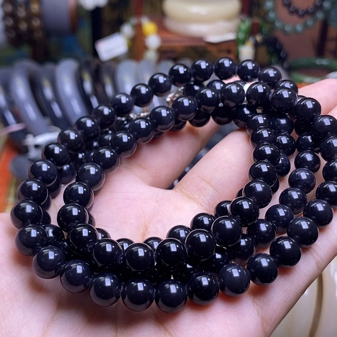 和田玉未镶嵌颈饰浓烟紫帝王紫108卡8mm