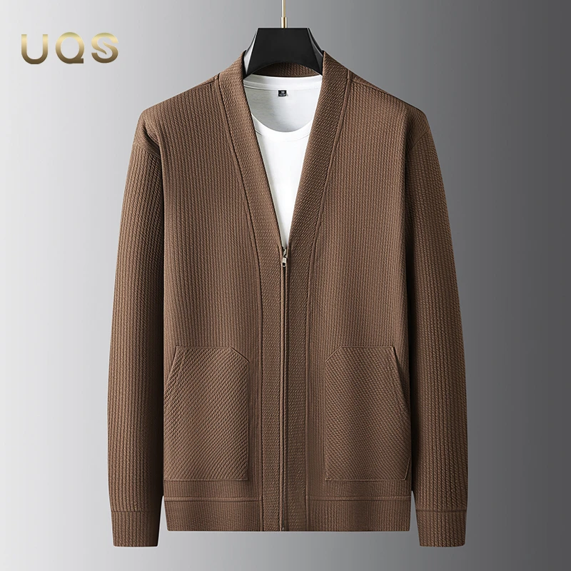 秋季新款大码男士拉链大V领开衫毛衣外套宽松舒适日常文艺休闲款