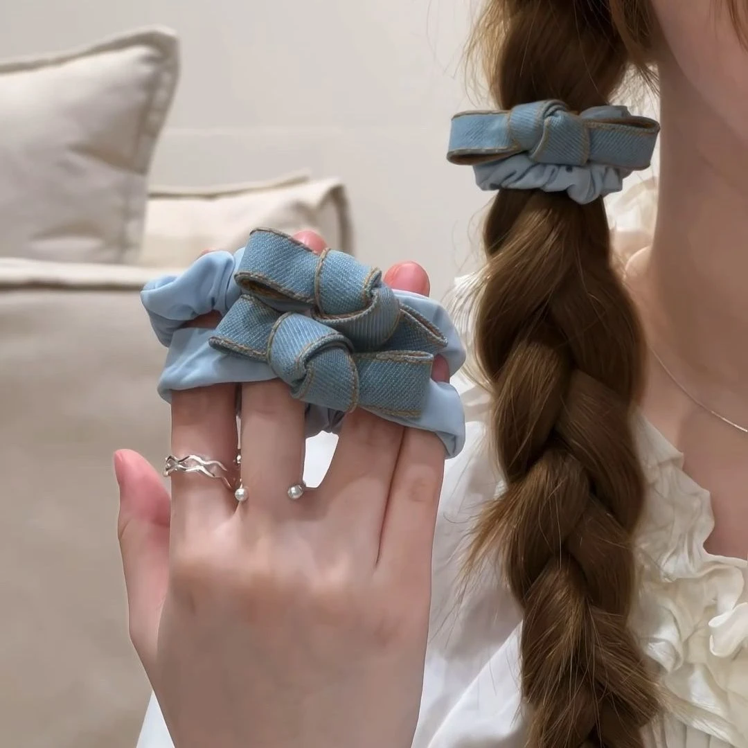 牛仔发圈蝴蝶结发绳简约马尾高弹力皮筋头绳发饰头饰可爱蓝色百搭