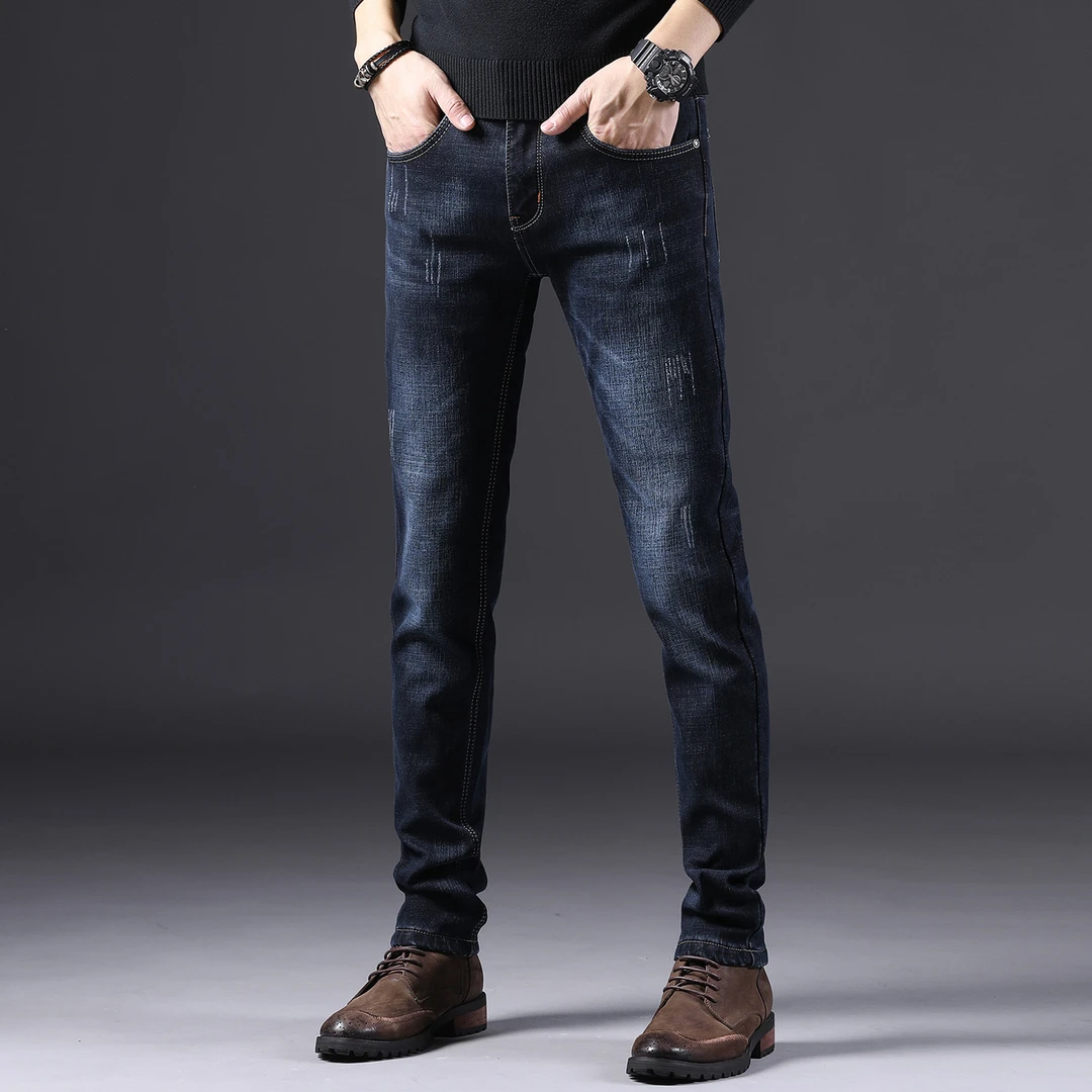 香港蓝黑色高端牛仔裤男2025秋冬款修身小脚弹力百搭商务休闲长裤