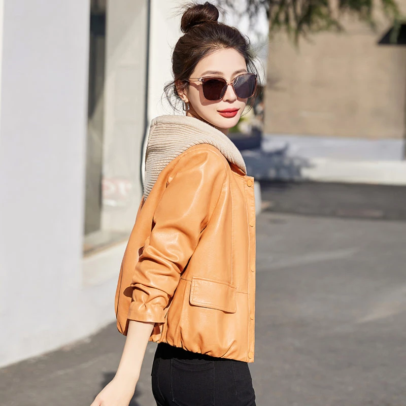 小个子皮衣外套女短款2023年新款春秋季显瘦气质连帽机车PU皮夹克