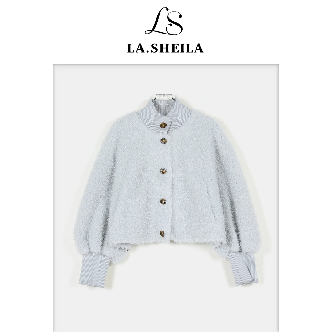 LA.Sheila螺纹袖口立领短款毛绒外套253-WT/1003-505