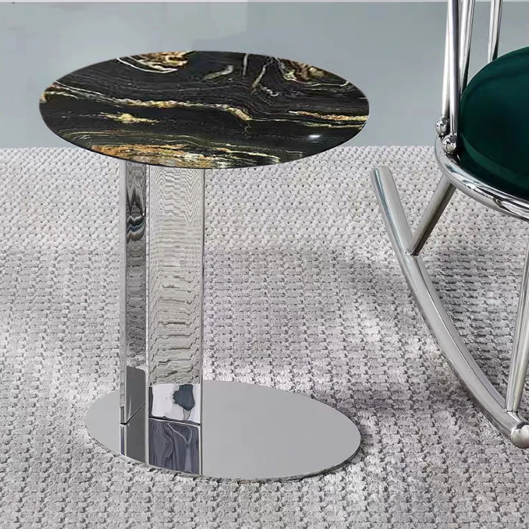 轻奢天然大理石边几奢石宇宙金客厅简约小茶几意式小圆桌沙发角几